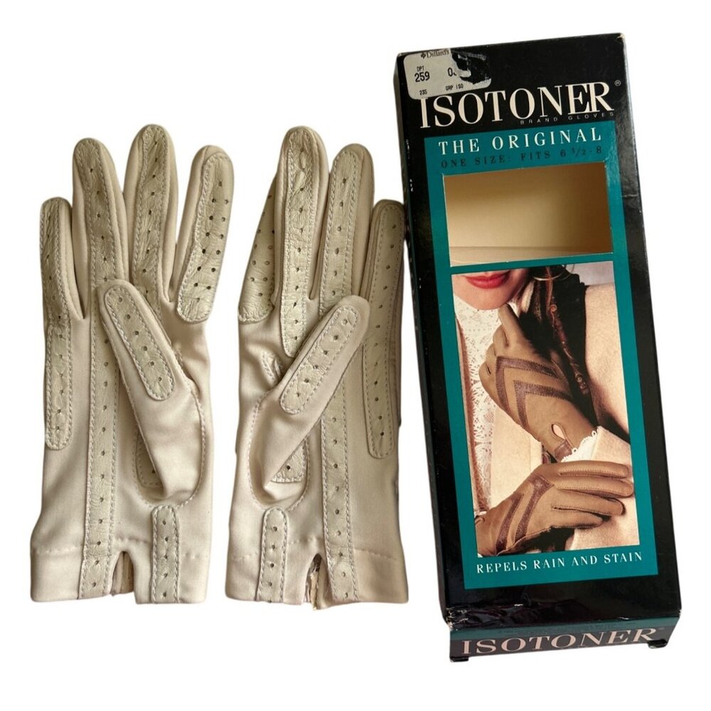 Vintage Isotoner The Original Womens Gloves Beige Rain & Stain Repellent